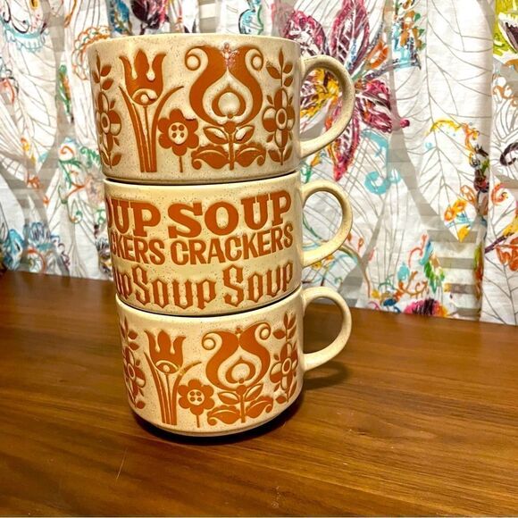 Other - Set of 3 Vintage Stoneware Soup Mugs